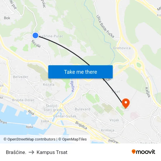 Brašćine. to Kampus Trsat map
