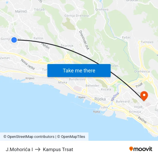 J.Mohorića I to Kampus Trsat map