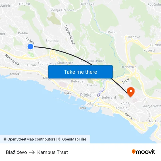 Blažićevo to Kampus Trsat map