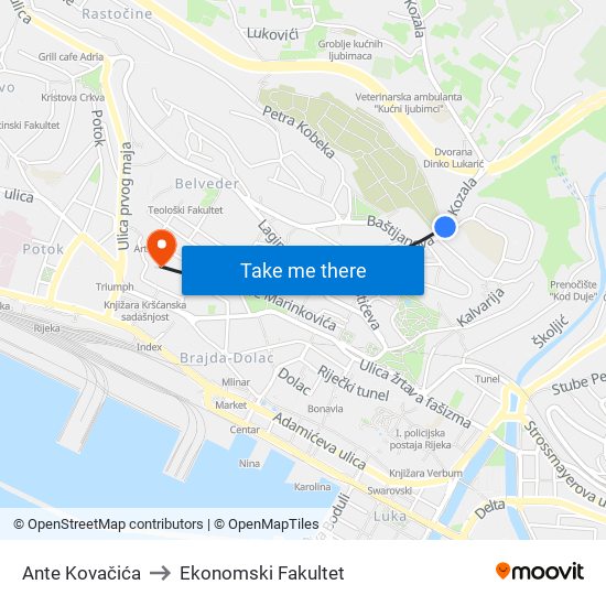 Ante Kovačića to Ekonomski Fakultet map