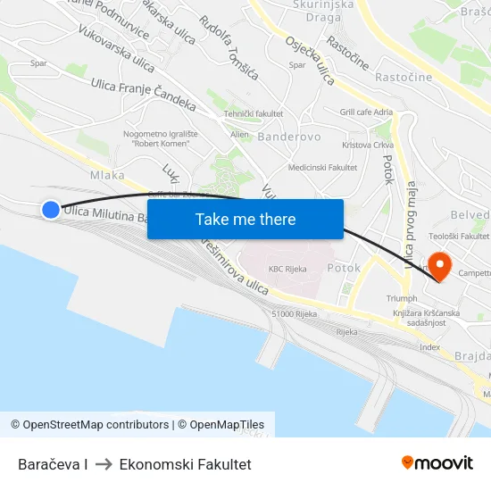Baračeva I to Ekonomski Fakultet map