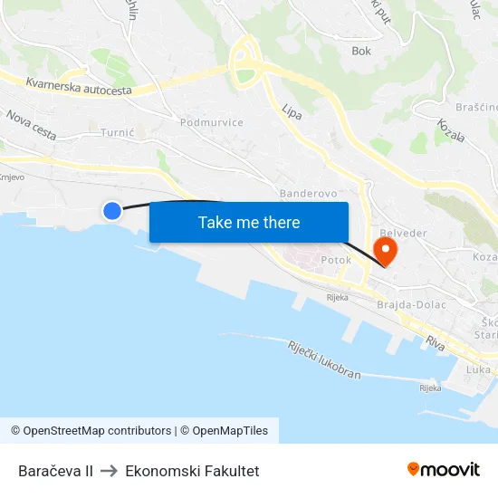 Baračeva II to Ekonomski Fakultet map