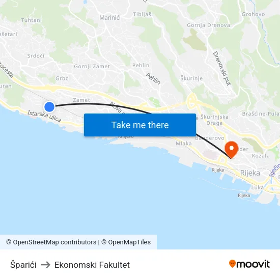 Šparići to Ekonomski Fakultet map