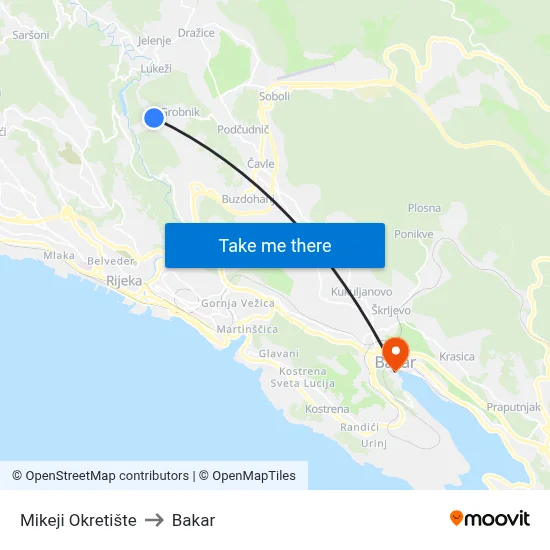 Mikeji  Okretište to Bakar map