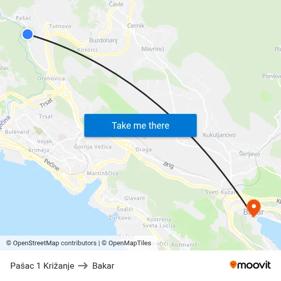 Pašac 1 Križanje to Bakar map