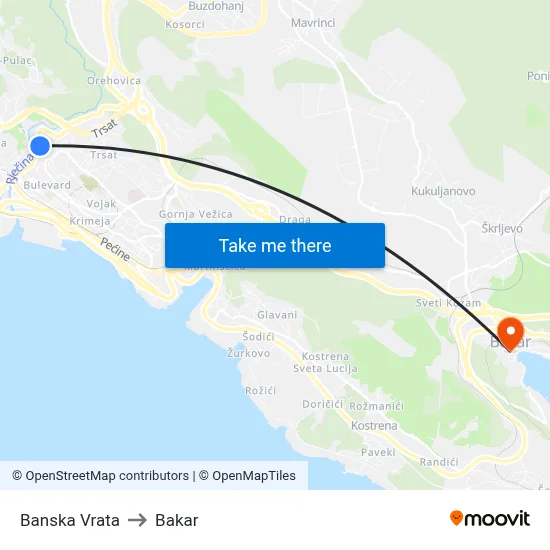 Banska Vrata to Bakar map