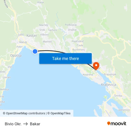 Bivio Okr. to Bakar map