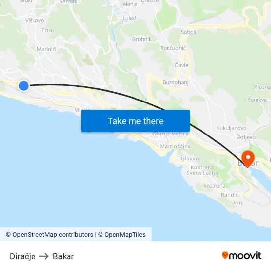 Diračje to Bakar map