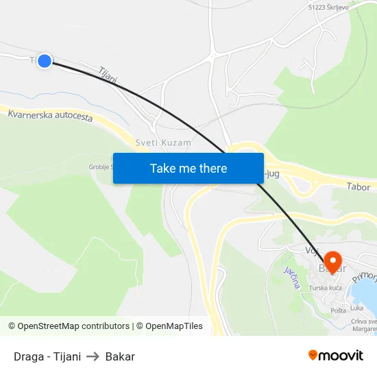 Draga - Tijani to Bakar map