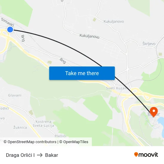 Draga Orlići I to Bakar map