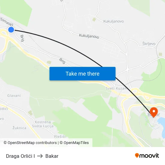 Draga Orlići I to Bakar map