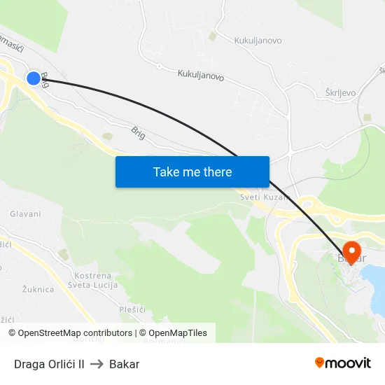 Draga Orlići II to Bakar map