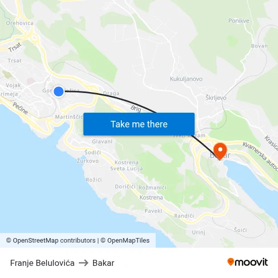 Franje Belulovića to Bakar map