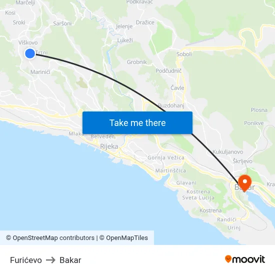 Furićevo to Bakar map