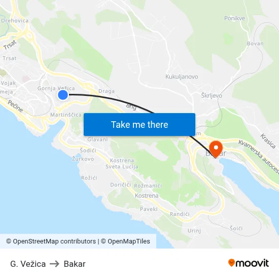 G. Vežica to Bakar map
