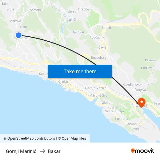Gornji Marinići to Bakar map