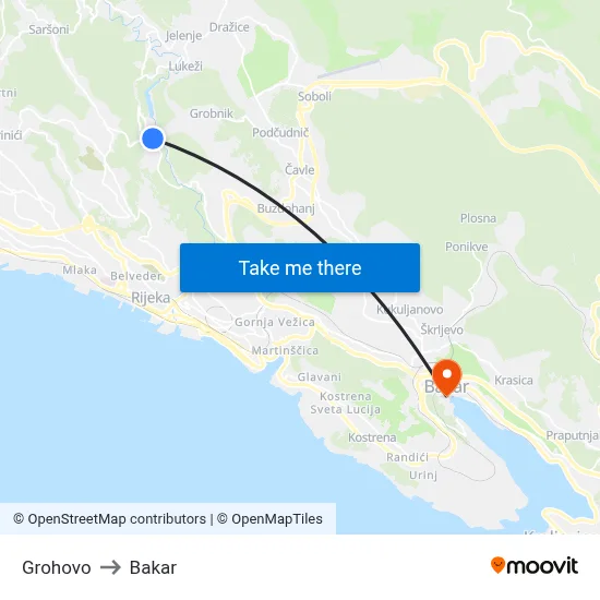 Grohovo to Bakar map