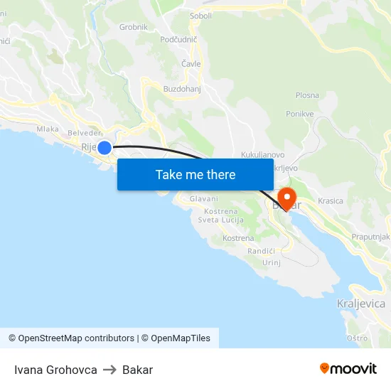Ivana Grohovca to Bakar map