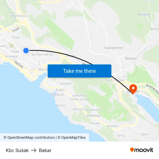 Kbc Sušak to Bakar map