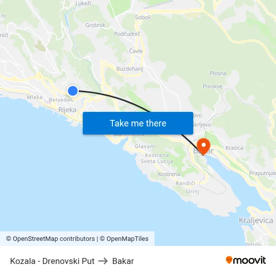 Kozala - Drenovski Put to Bakar map