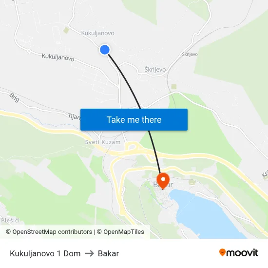 Kukuljanovo 1 Dom to Bakar map