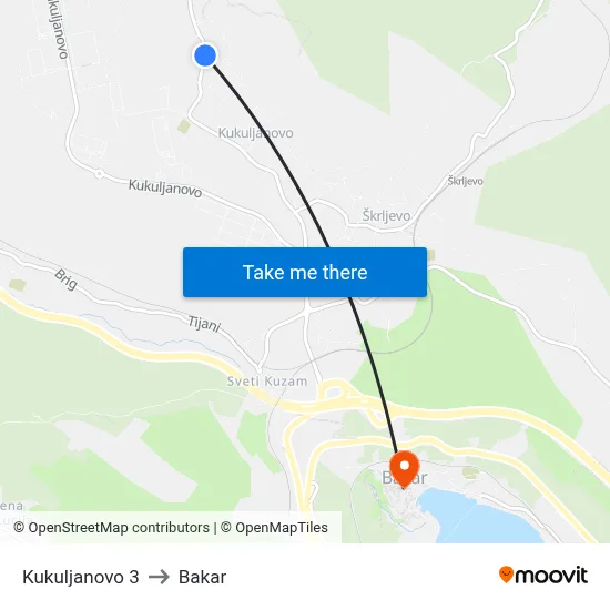 Kukuljanovo 3 to Bakar map