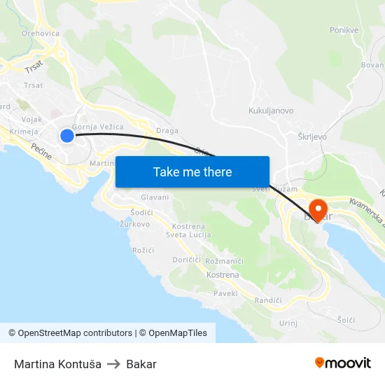 Martina Kontuša to Bakar map