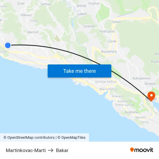 Martinkovac-Marti to Bakar map