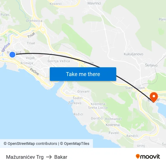 Mažuranićev Trg to Bakar map