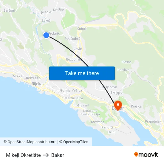Mikeji  Okretište to Bakar map