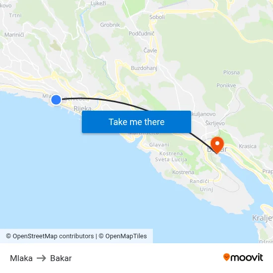 Mlaka to Bakar map