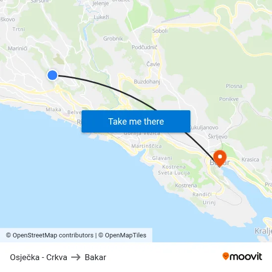 Osječka - Crkva to Bakar map