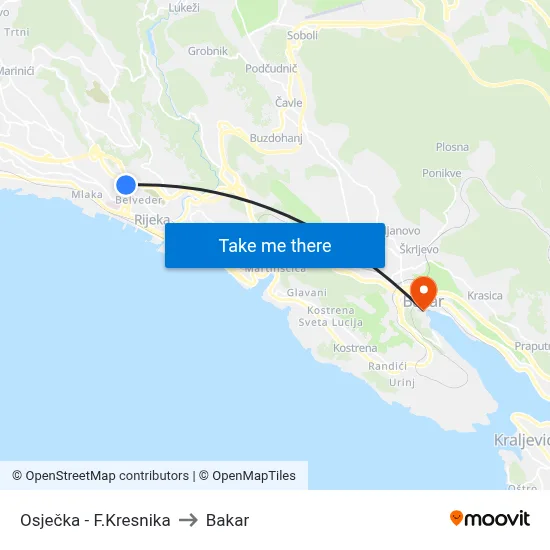 Osječka - F.Kresnika to Bakar map