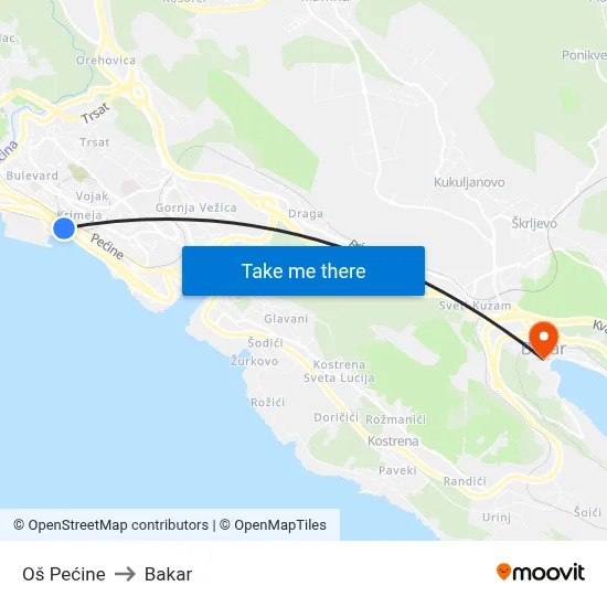 Oš Pećine to Bakar map