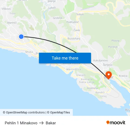 Pehlin 1 Minakovo to Bakar map