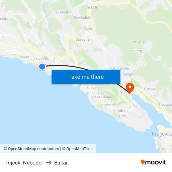 Riječki Neboder to Bakar map