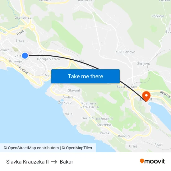 Slavka Krauzeka II to Bakar map