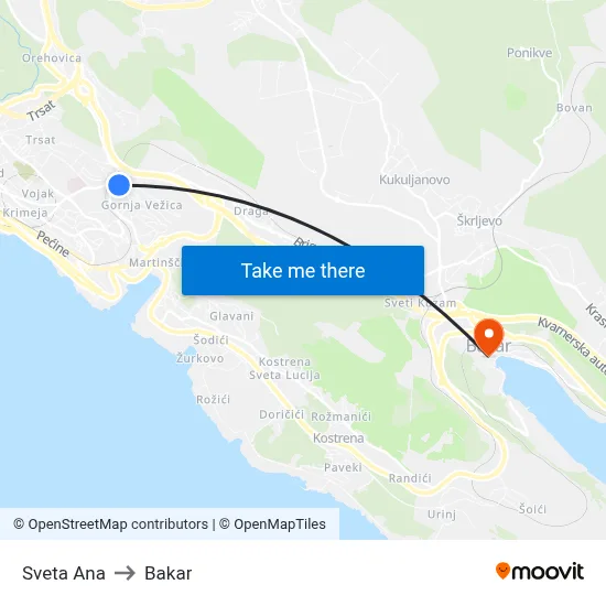 Sveta Ana to Bakar map