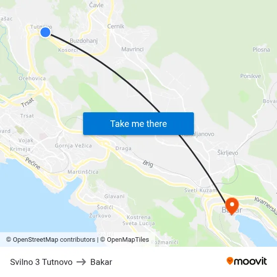 Svilno 3 Tutnovo to Bakar map