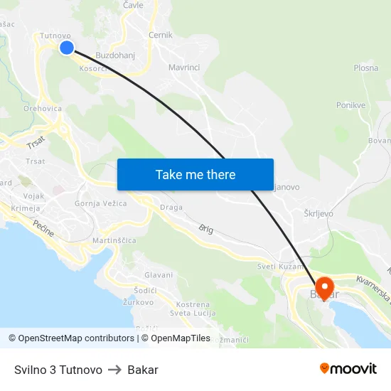Svilno 3 Tutnovo to Bakar map