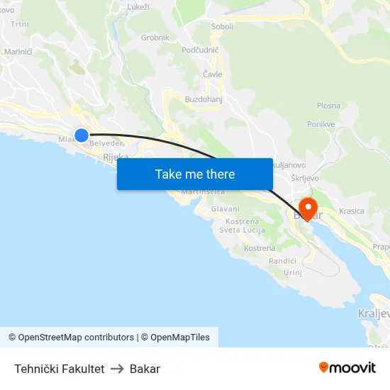 Tehnički Fakultet to Bakar map