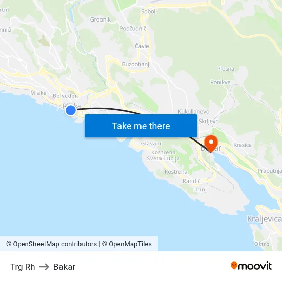 Trg Rh to Bakar map