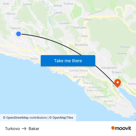 Turkovo to Bakar map