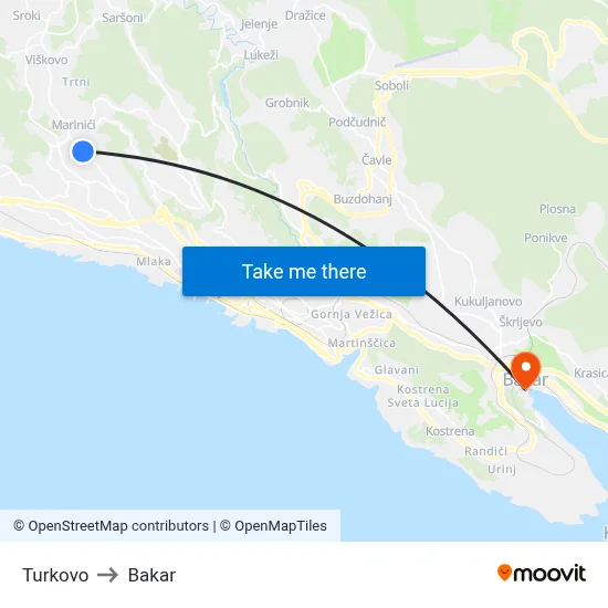Turkovo to Bakar map