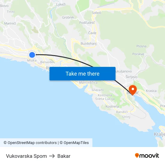 Vukovarska Spom to Bakar map