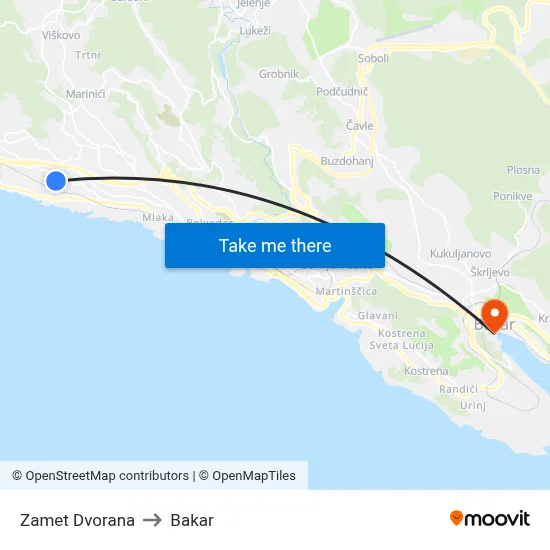 Zamet  Dvorana to Bakar map