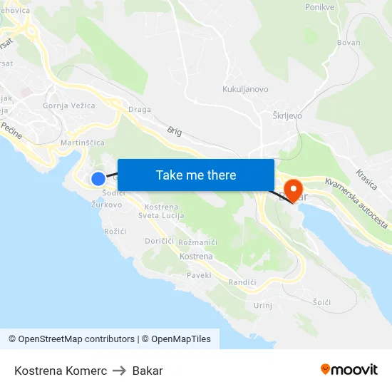 Kostrena  Komerc to Bakar map