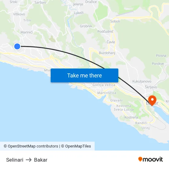 Selinari to Bakar map