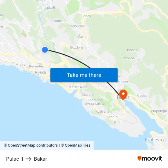 Pulac II to Bakar map