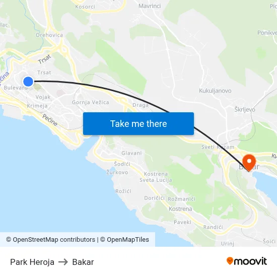 Park Heroja to Bakar map